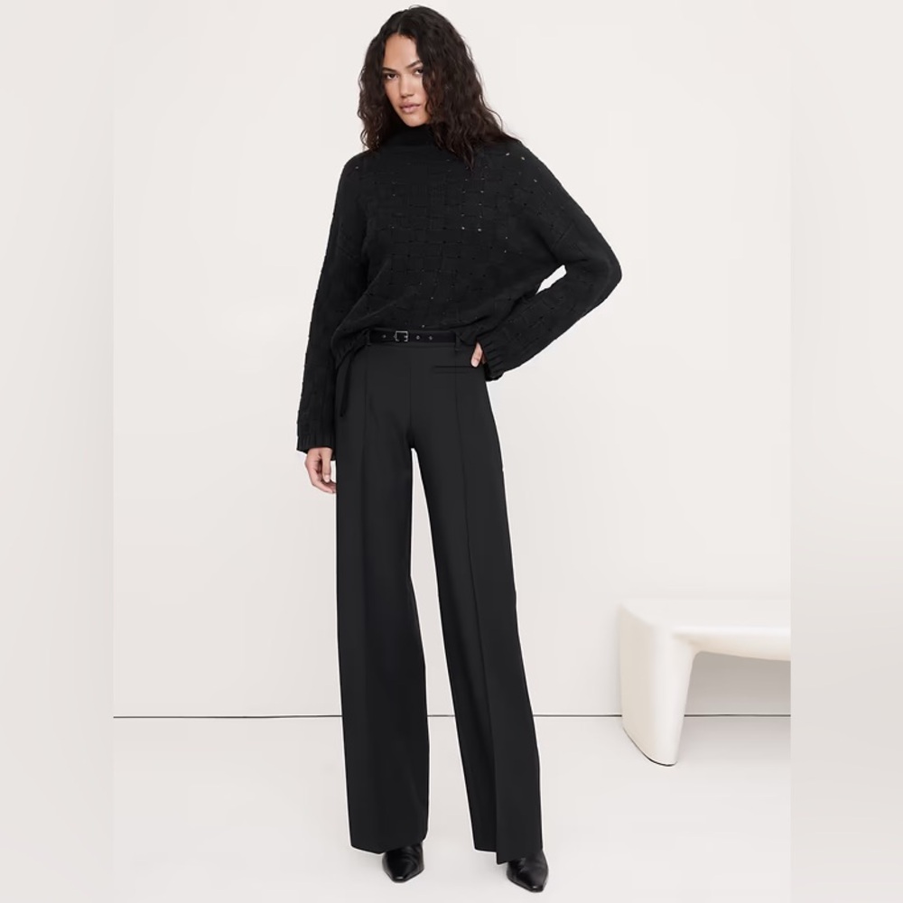 NWT! Banana Republic Black Mid-Rise Wide-Leg City Stretch Pant - Size 6 Long🩷